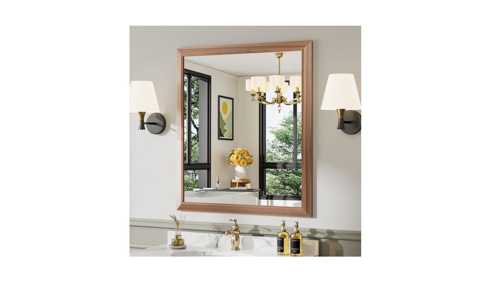 Amorho Bathroom Mirror, 36" x 32" Inch Thick Metal Framed Wall Mirrors for Over Sink, Bedroom, Living Room, Entryway, Rectangle Wall-Mounted Mirrors