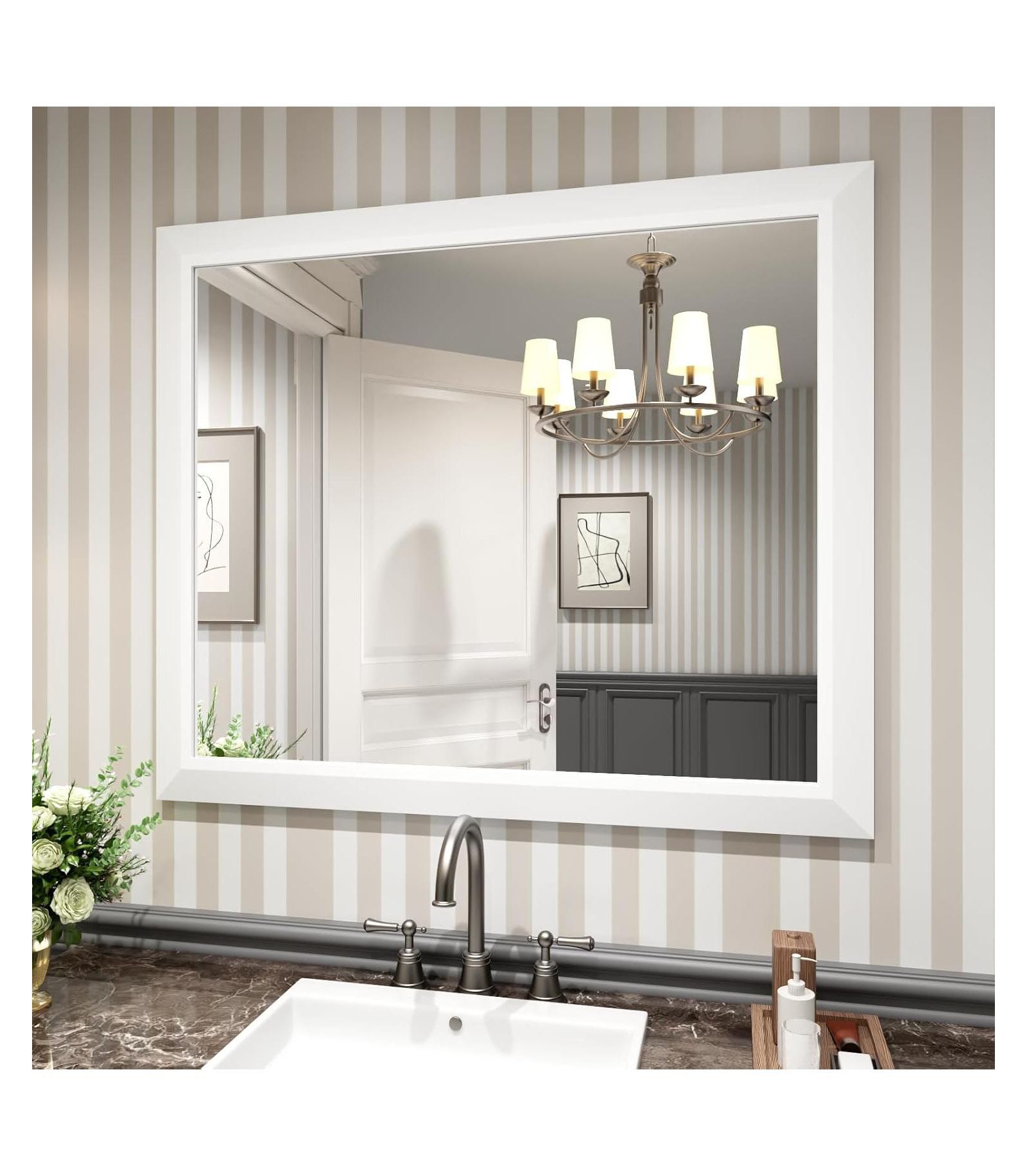 Amorho 40x36 Metal-Framed Rectangle Wall-Mounted Mirror for Bathroom Bedroom Living Room Entryway Home Decor Accent Piece Set