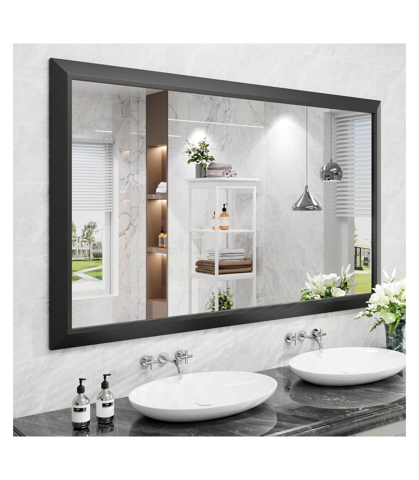 Amorho 60x36 Inch Metal Framed Bathroom Mirror, Rectangular Wall Mirror for Sink, Bedroom, Living Room, Horizontal or Vertical