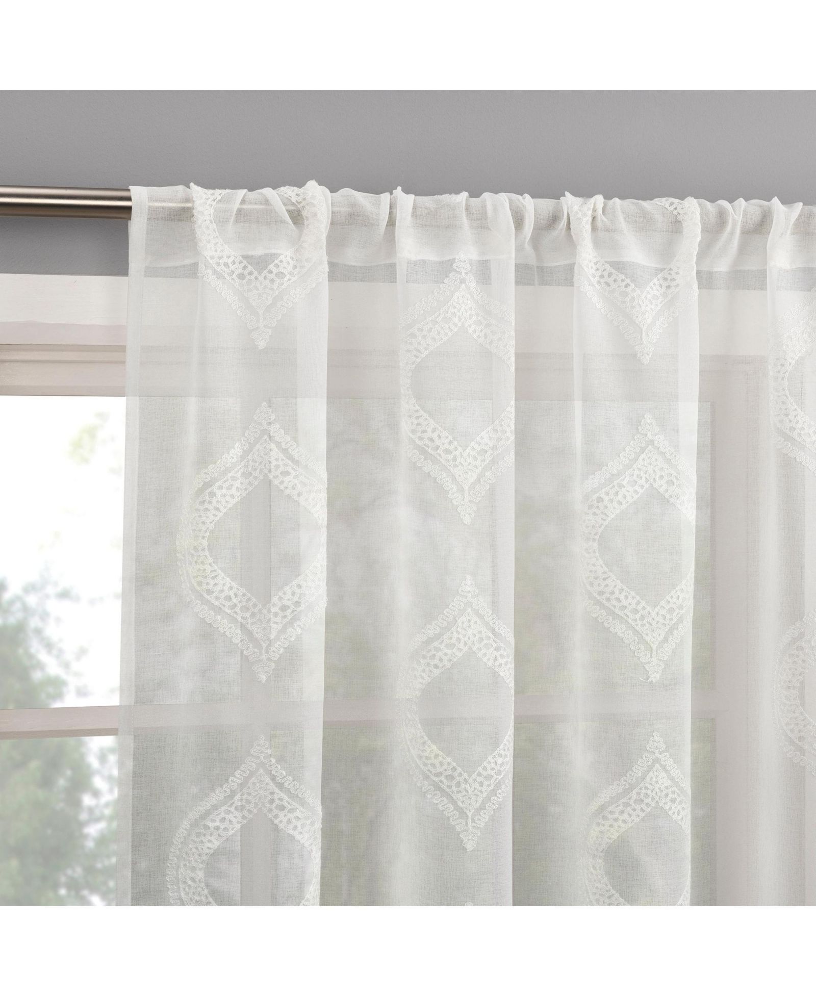 No. 918 Rivalie Embroidered Medallion Sheer Rod Pocket Curtain Panel