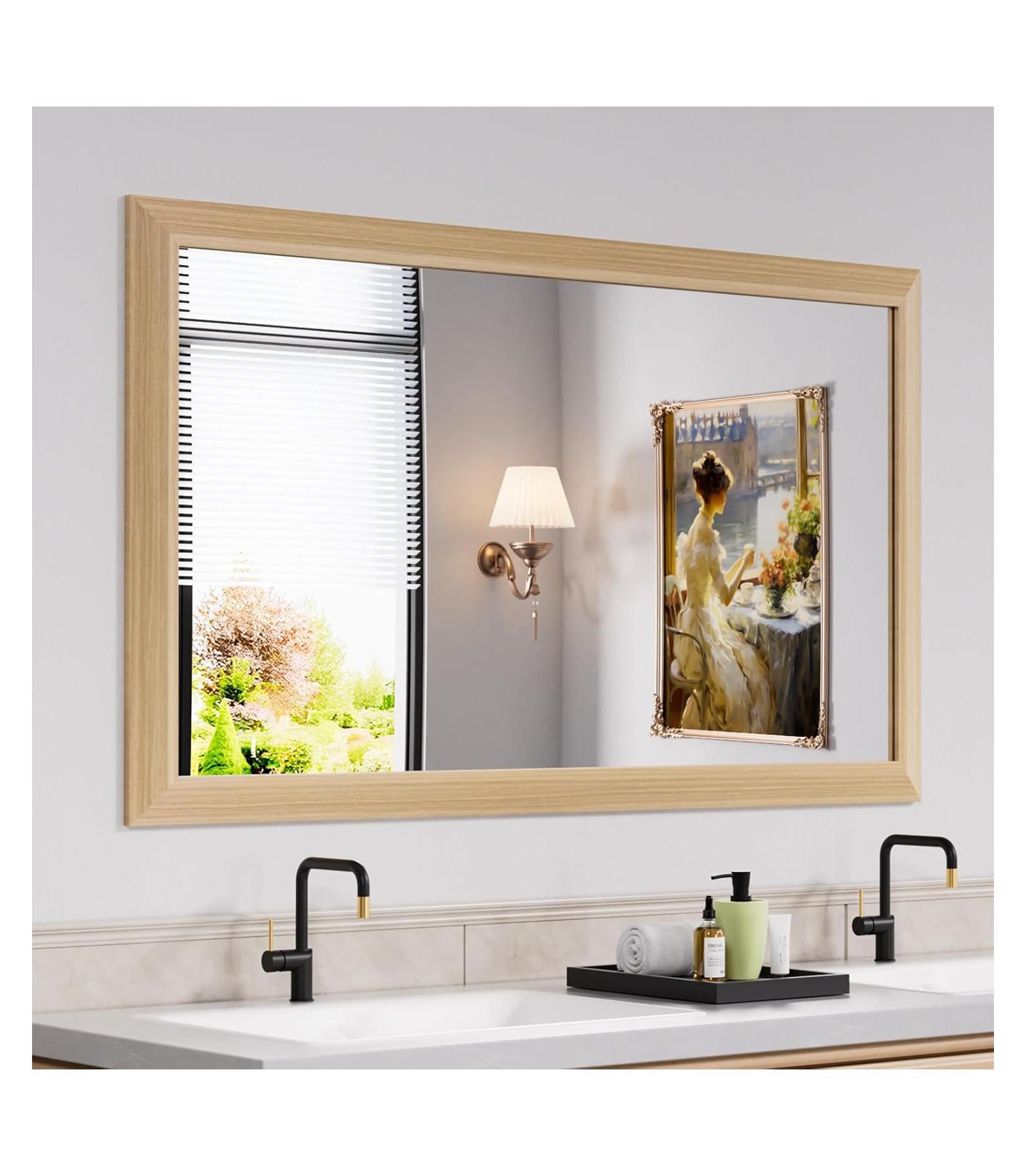 Amorho 50x30 Bathroom Mirror, Light Yellow Metal Frame, Rectangle Wall Mirror for Sink, Horizontal/Vertical Mount