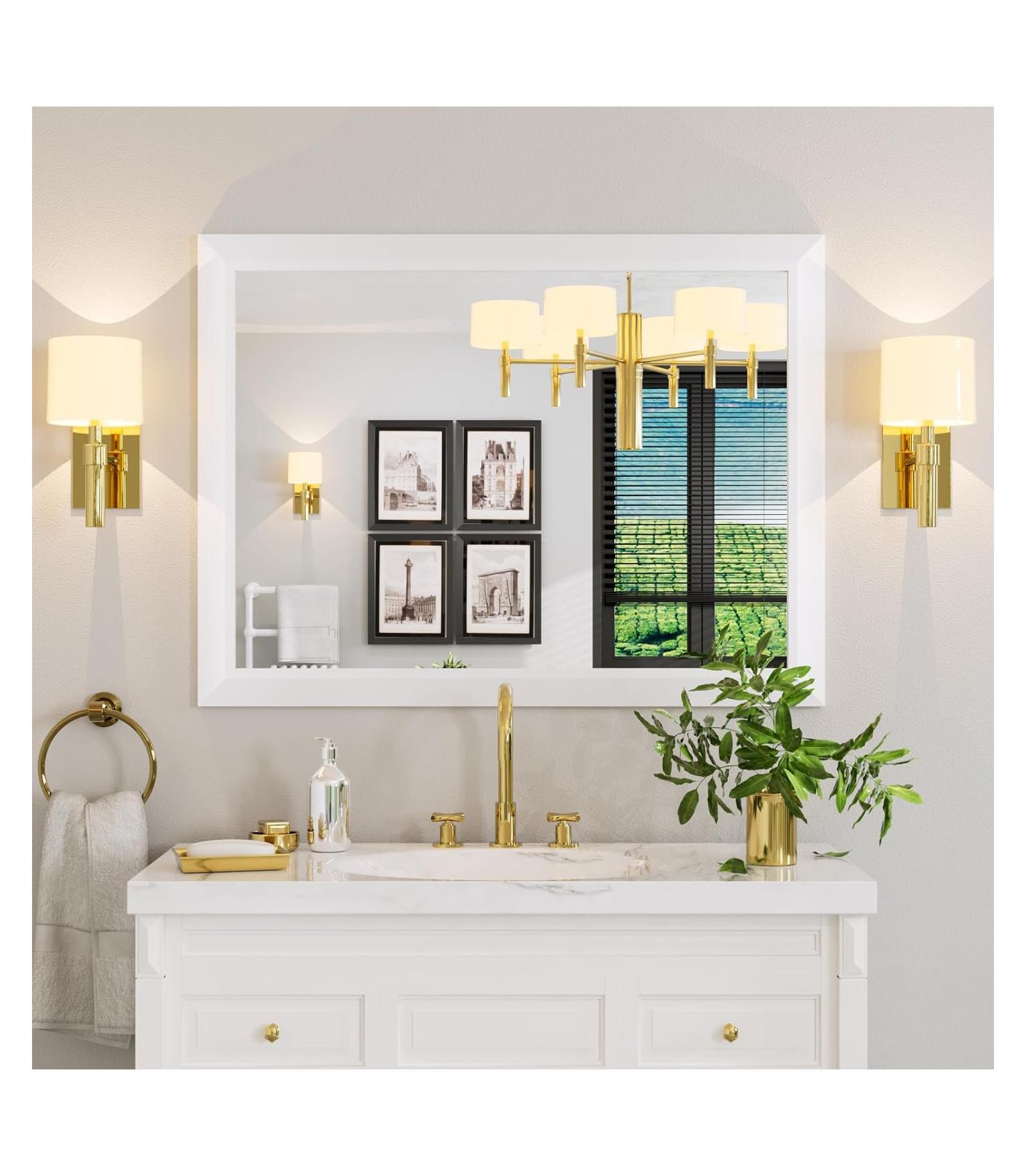 Amorho 40x30 Inch Metal Framed Wall Mirror, Rectangular Bathroom Mirror for Sink, Bedroom, Living Room, Vertical or Horizontal