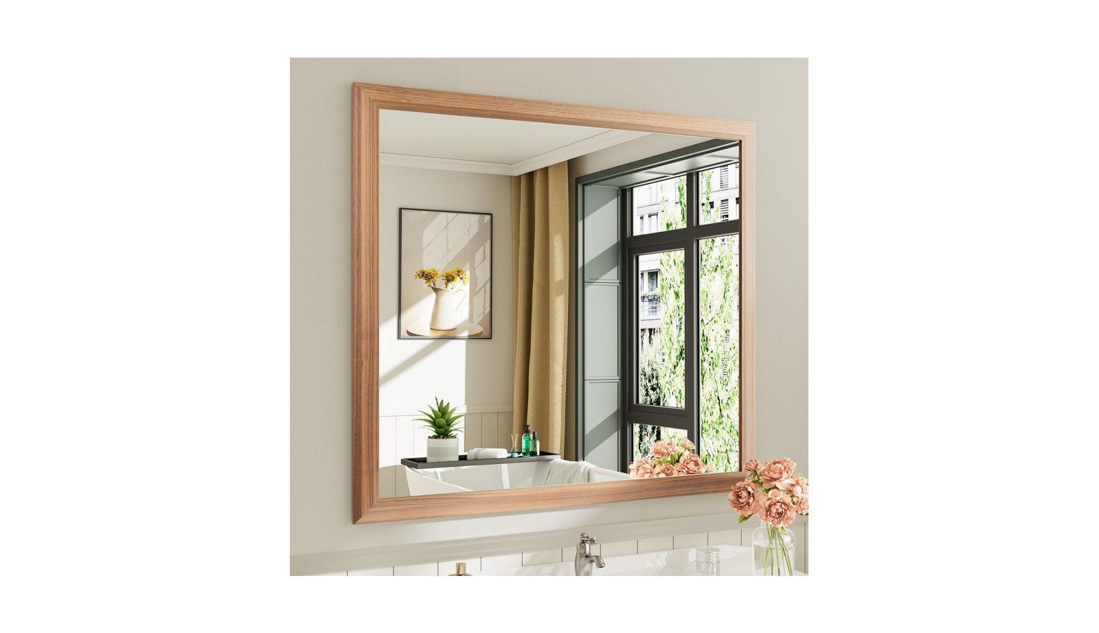 Amorho Bathroom Mirror, 55" x 30" Inch Thick Metal Framed Wall Mirrors for Over Sink, Bedroom, Living Room, Entryway, Rectangle Wall-Mounted Mirrors in Dark Brown(Horizontal/Vertical)