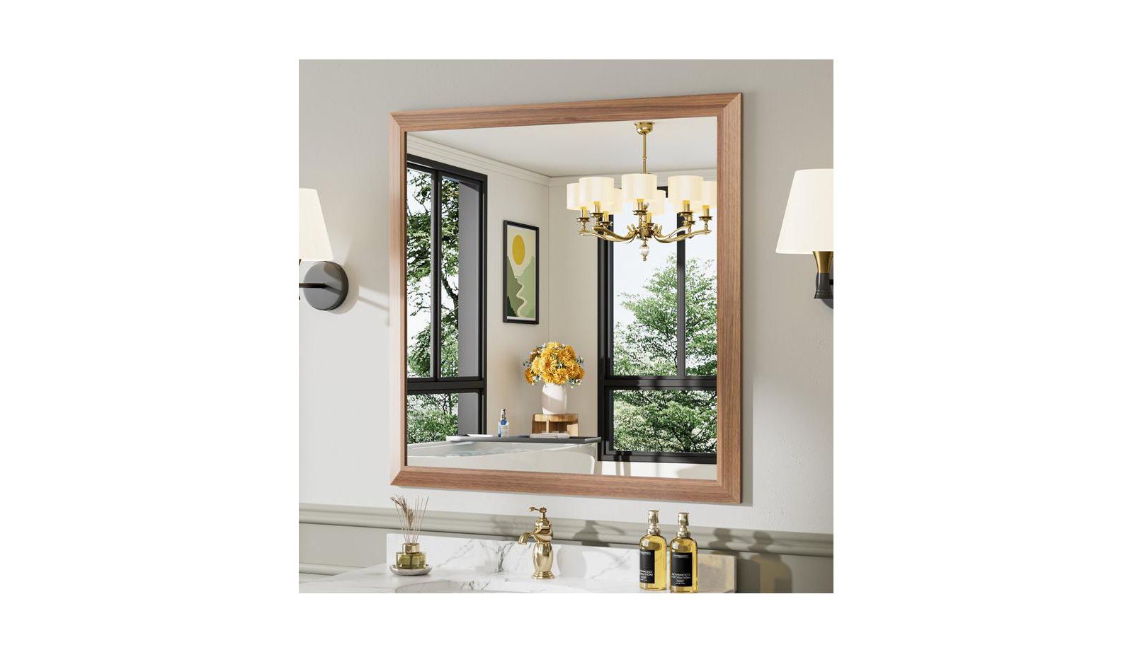 Amorho Bathroom Mirror, 36" x 36"-Inch-Thick Metal Framed Wall Mirrors for Over Sink, Bedroom, Living Room, Entryway, Rectangle Wall-Mounted Mirrors