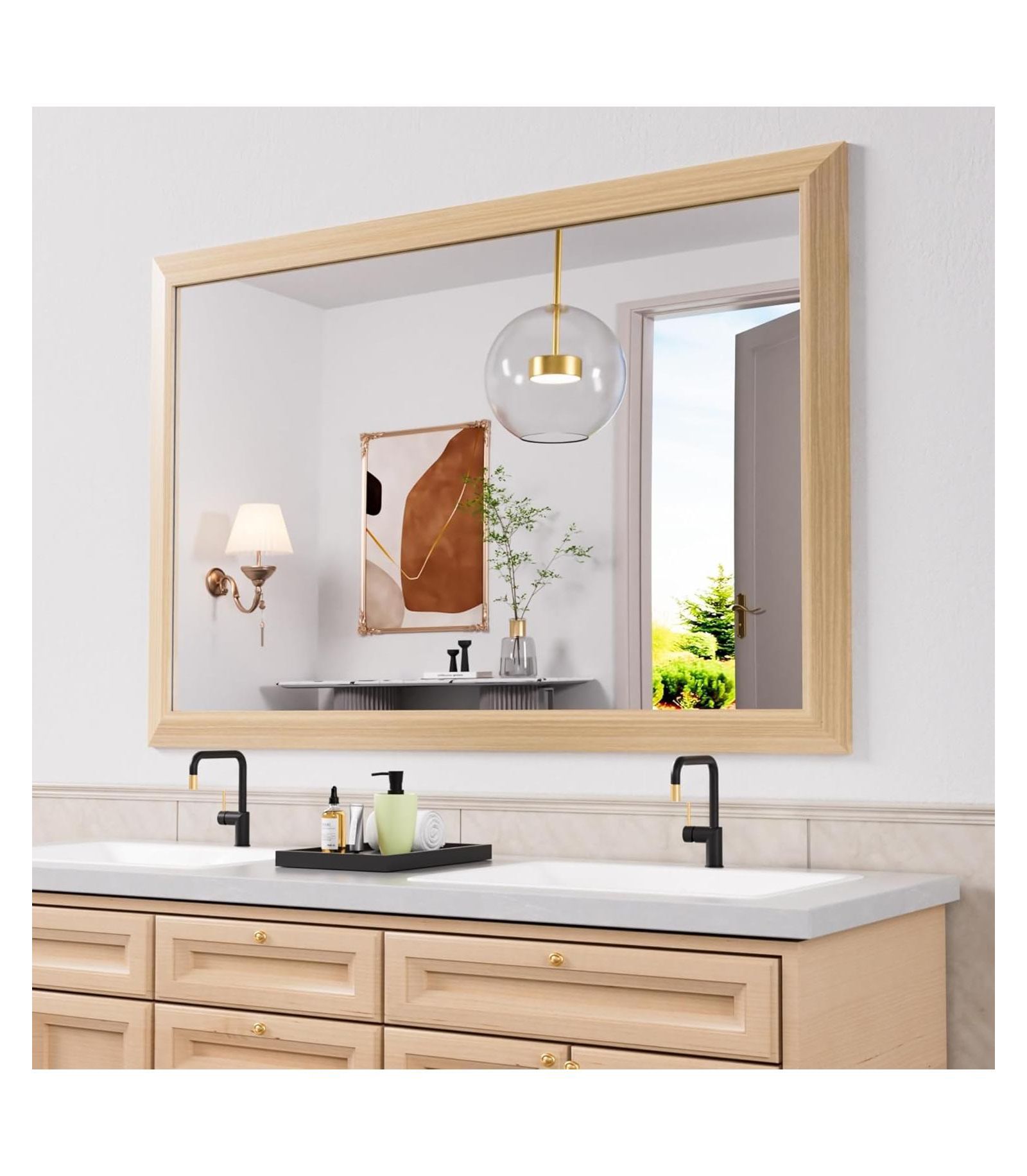 Amorho Bathroom Mirror, 48" x 32" Inch Thick Metal Framed Wall Mirrors for Over Sink, Bedroom, Living Room, Entryway, Rectangle Wall-Mounted Mirrors in Light/Pastel Yellow(Horizontal/Vertical)