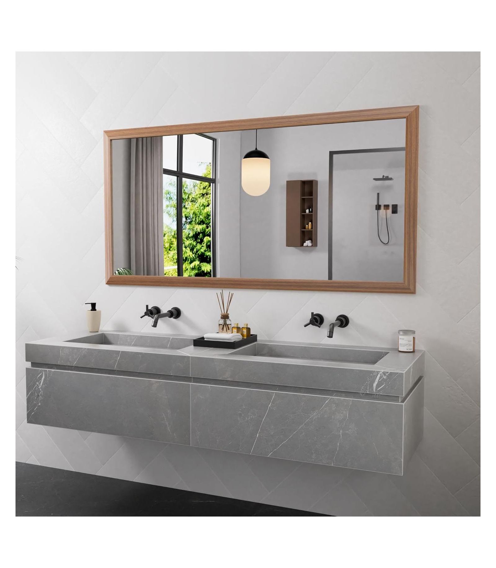 Amorho 72x36 Inch Dark Brown Metal Framed Bathroom Mirror, Rectangular Wall Mirror for Sink, Bedroom, Living Room, Horizontal or Vertical