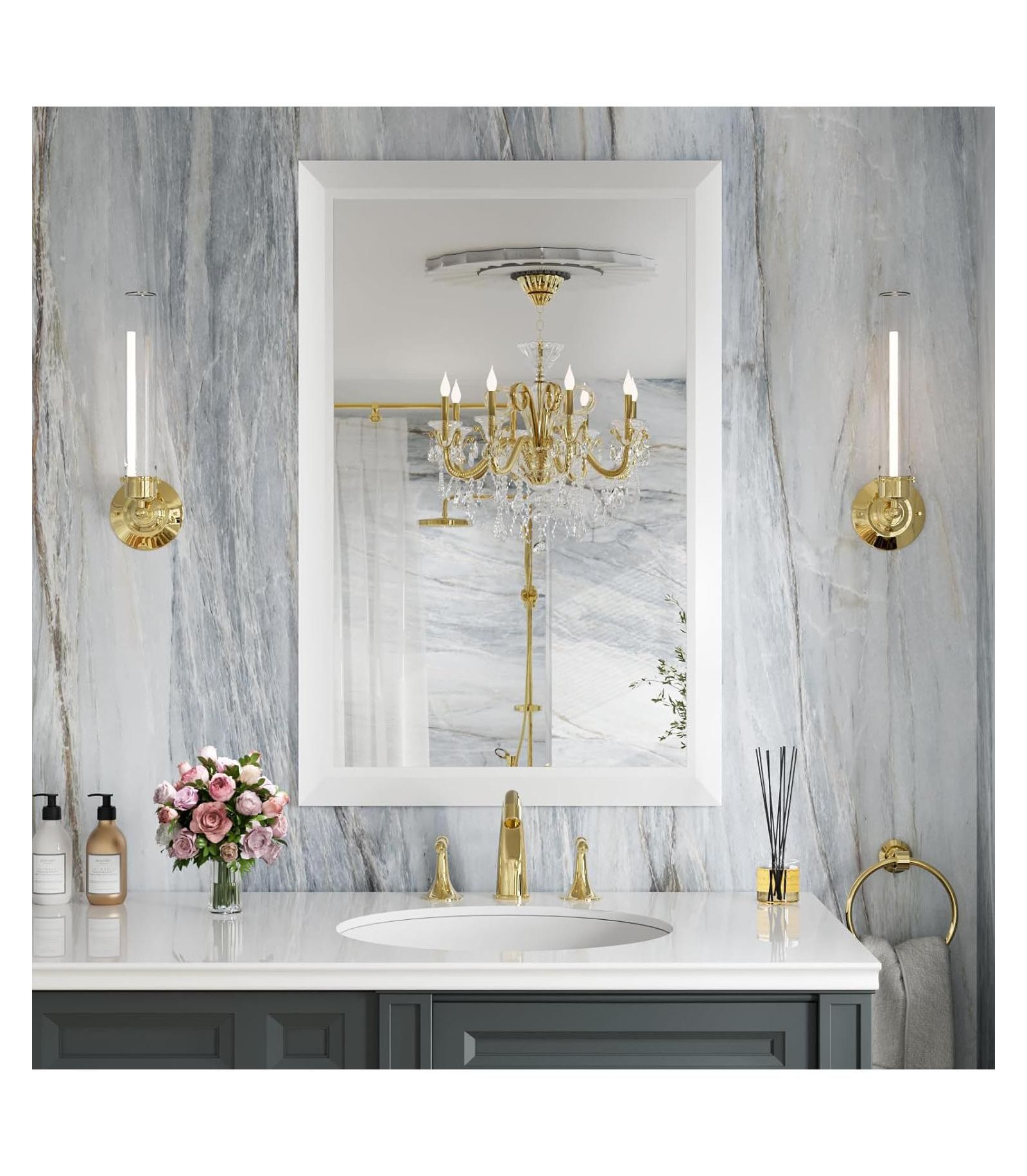 Amorho Bathroom Mirror, 36" x 24" Inch Thick Metal Framed Wall Mirrors for Over Sink, Bedroom, Living Room, Entryway, Rectangle Wall-Mounted Mirrors