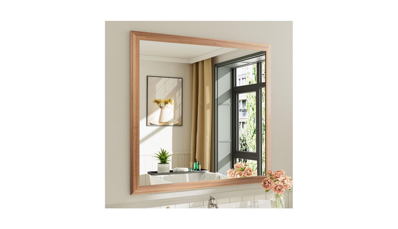 Amorho Bathroom Mirror, 40" x 38" Inch Thick Metal Framed Wall Mirrors for Over Sink, Bedroom, Living Room, Entryway, Rectangle Wall-Mounted Mirrors in Dark Brown(Horizontal/Vertical)