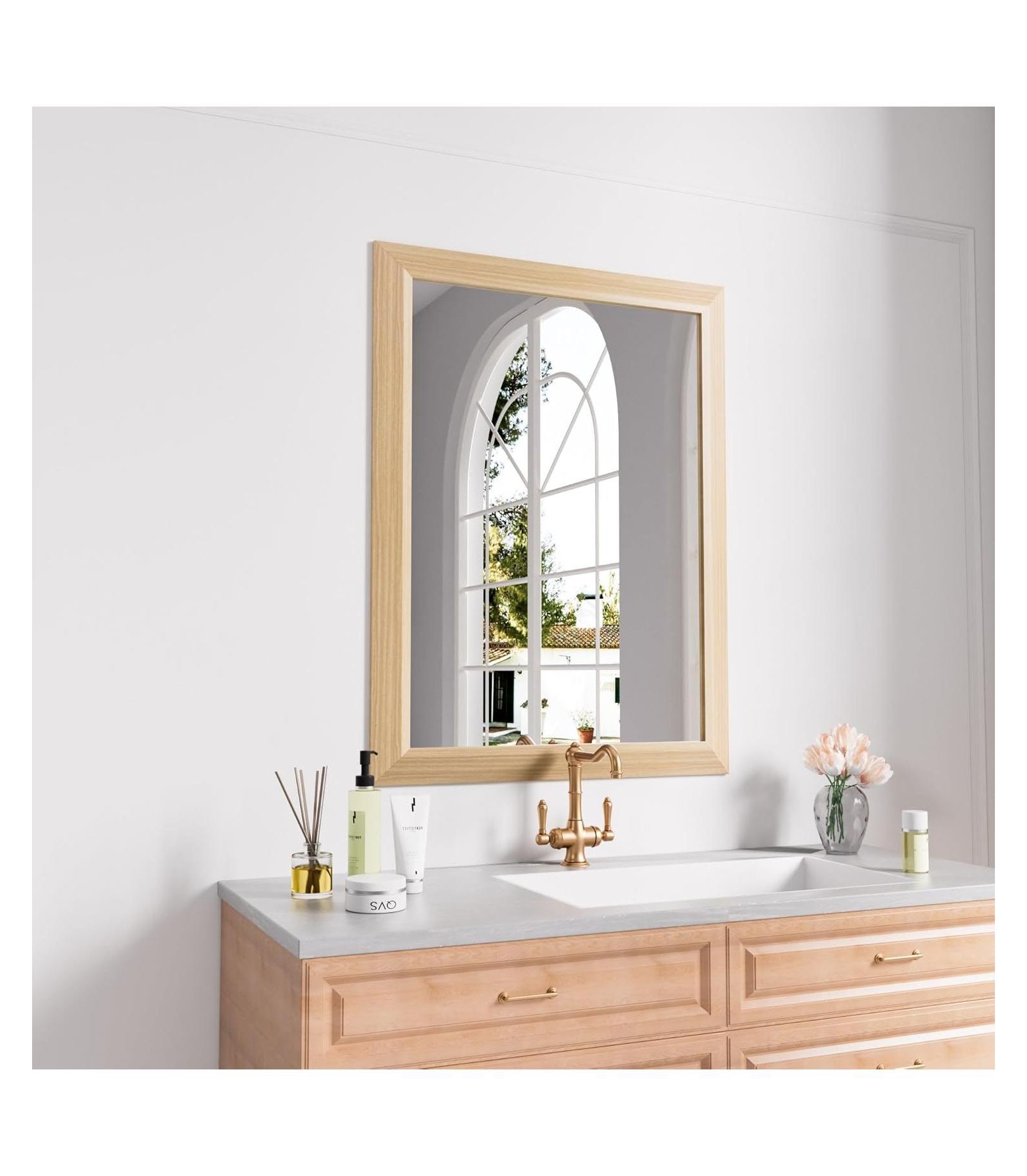 Amorho Bathroom Mirror, 32" x 24" Inch Thick Metal Framed Wall Mirrors for Over Sink, Bedroom, Living Room, Entryway, Rectangle Wall-Mounted Mirrors in Light/Pastel Yellow(Horizontal/Vertical)