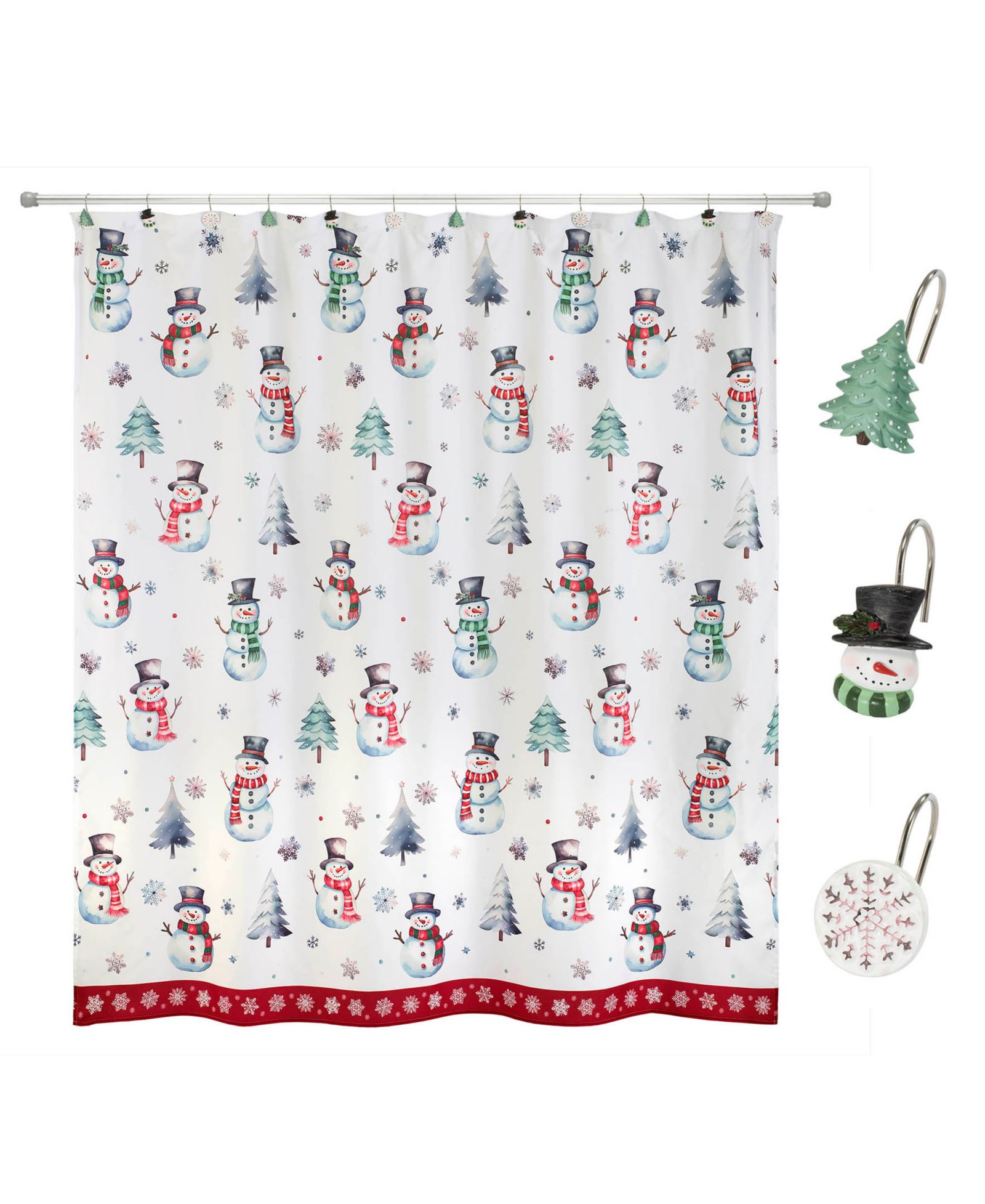 Штора для душа Avanti Winter Snowman и набор из 12 крючков для шторы