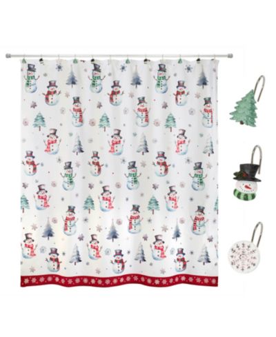 Avanti Winter Snowman Shower Curtain and 12-Pc. Shower Curtain Hooks Set