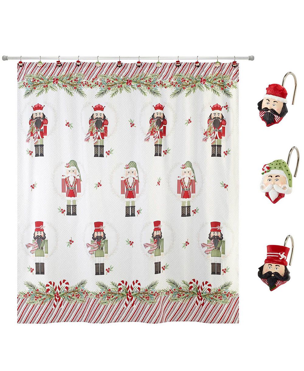 Штора для душа Avanti Peppermint Nutcracker и набор из 12 крючков