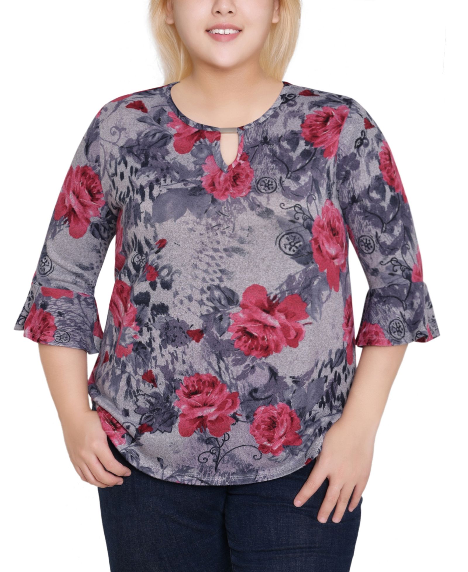 Топ NY Collection Plus Size 3/4 Bell Sleeve