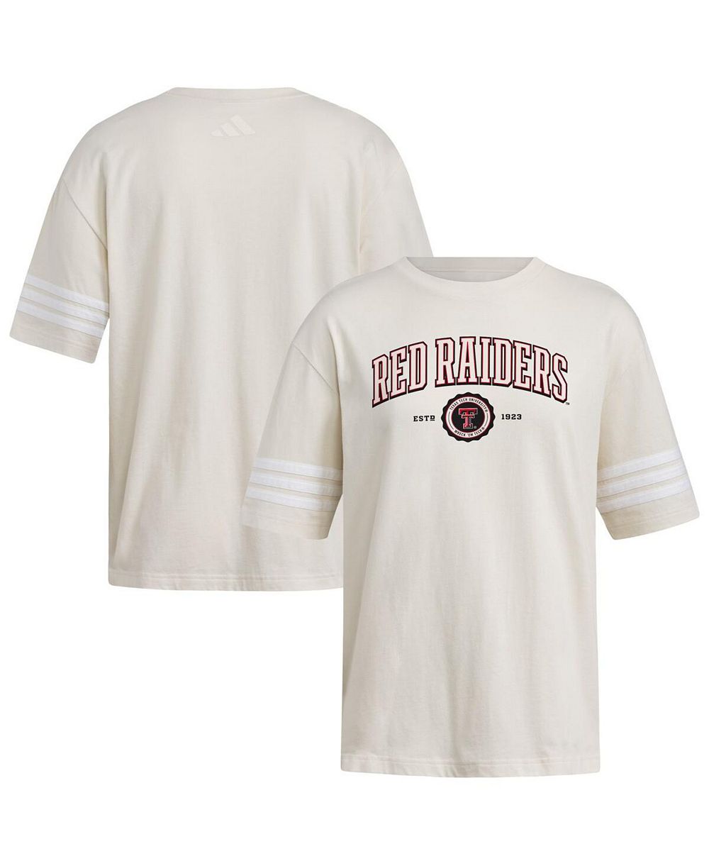 Adidas Women's Cream Texas Tech Red Raiders Fashion Three-Stripes Oversized T-Shirt
