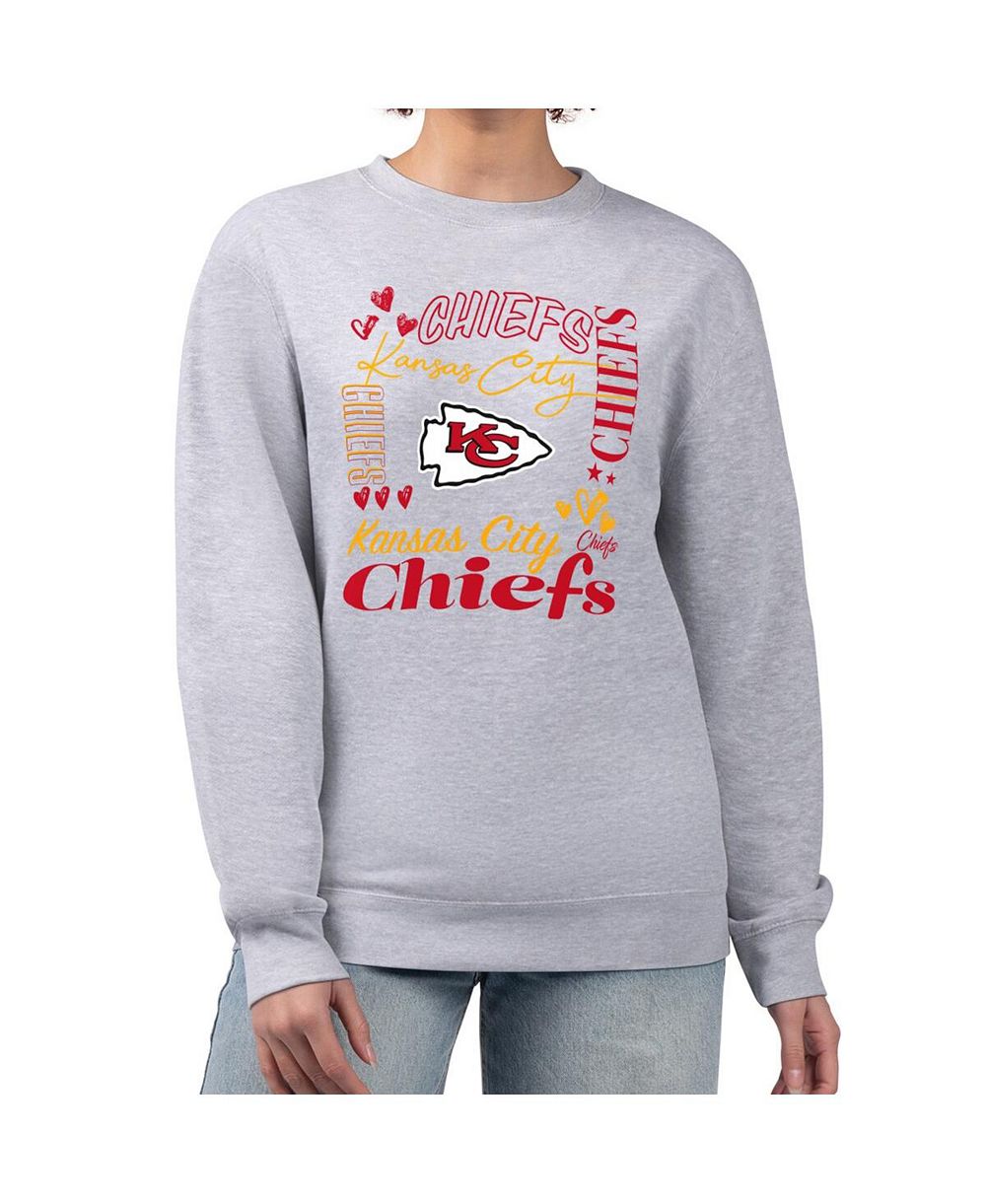 G-III 4Her by Carl Banks Women's Heather Gray Kansas City Chiefs Collage Graphic Fleece Pullover Sweatshirt