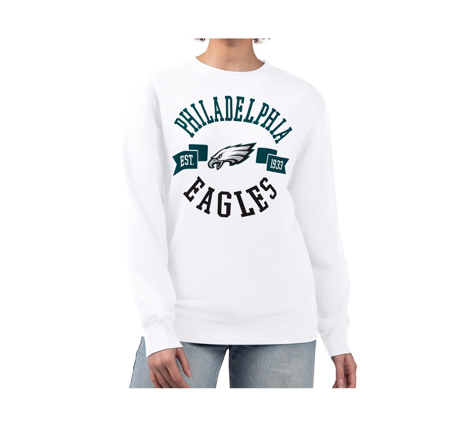 G-III 4Her by Carl Banks Women's White Philadelphia Eagles Large Team Graphic Fleece Pullover Sweatshirt