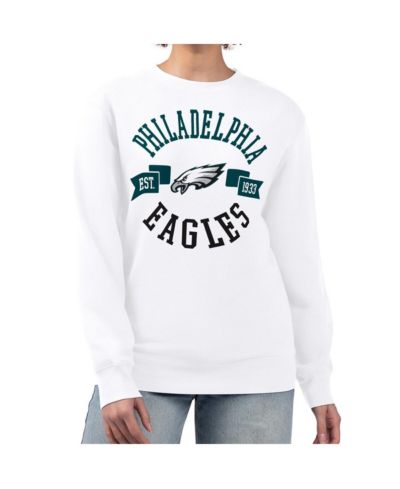 G-III 4Her by Carl Banks Women's White Philadelphia Eagles Large Team Graphic Fleece Pullover Sweatshirt