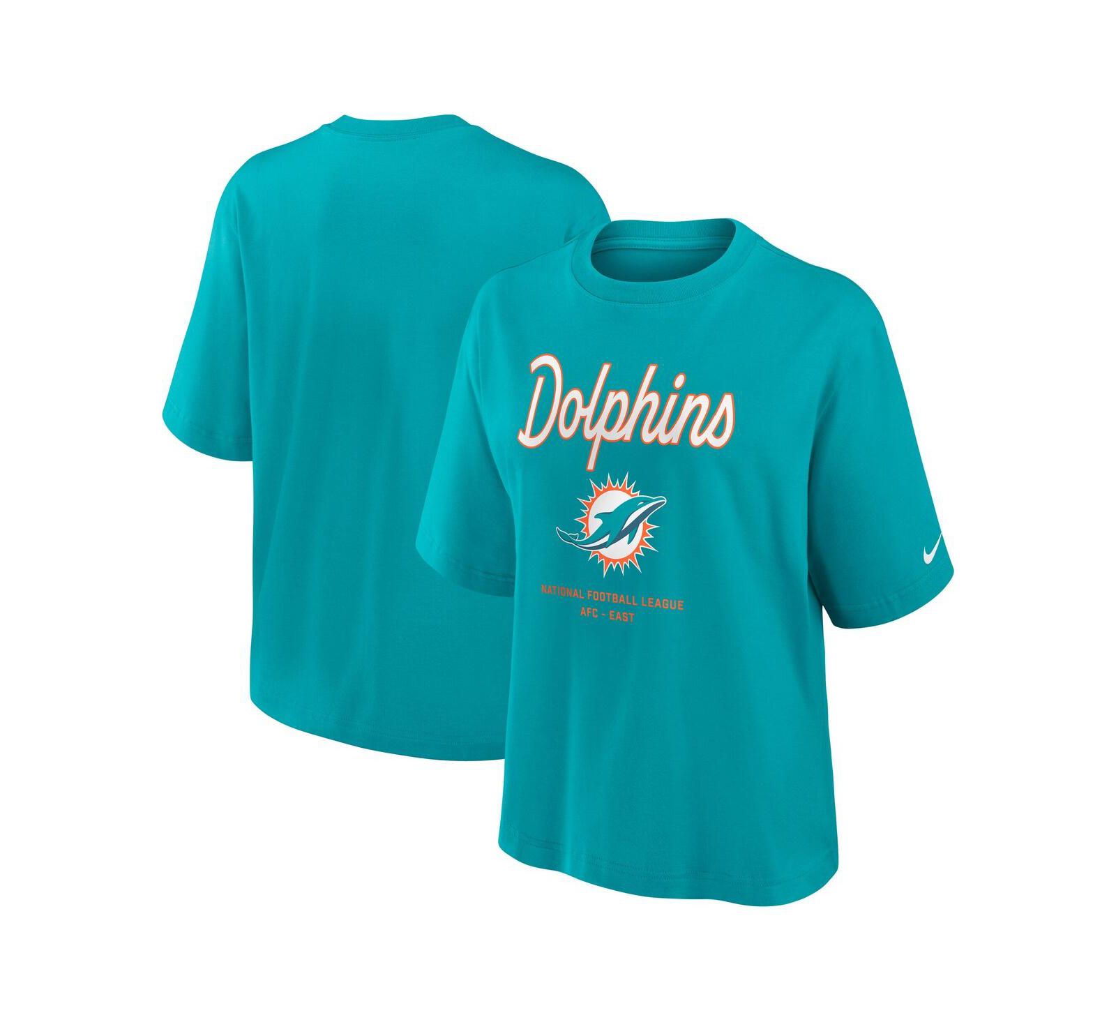 Nike Women's Aqua Miami Dolphins Essential Script Relaxed Boxy T-Shirt