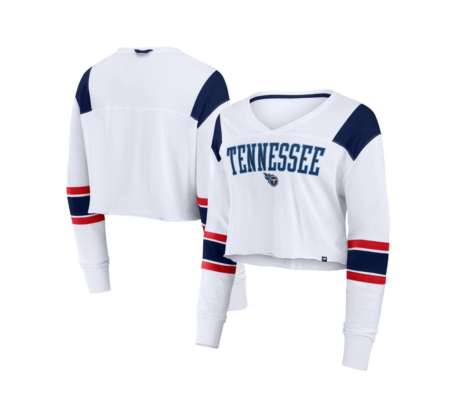 Женская укороченная футболка Fanatics White Tennessee Titans Stretch Cropped Fashion с длинным рукавом