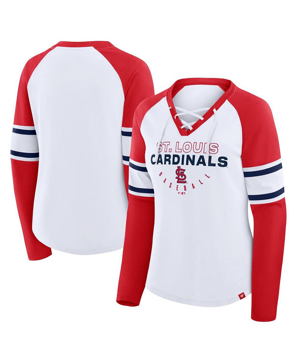 Fanatics Women's White/Red St. Louis Cardinals Blitz Package Raglan Lace-Up V-Neck Long Sleeve T-Shirt