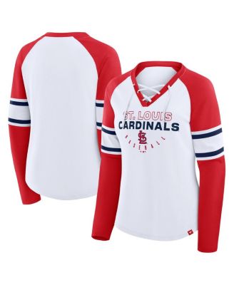 Fanatics Women's White/Red St. Louis Cardinals Blitz Package Raglan Lace-Up V-Neck Long Sleeve T-Shirt