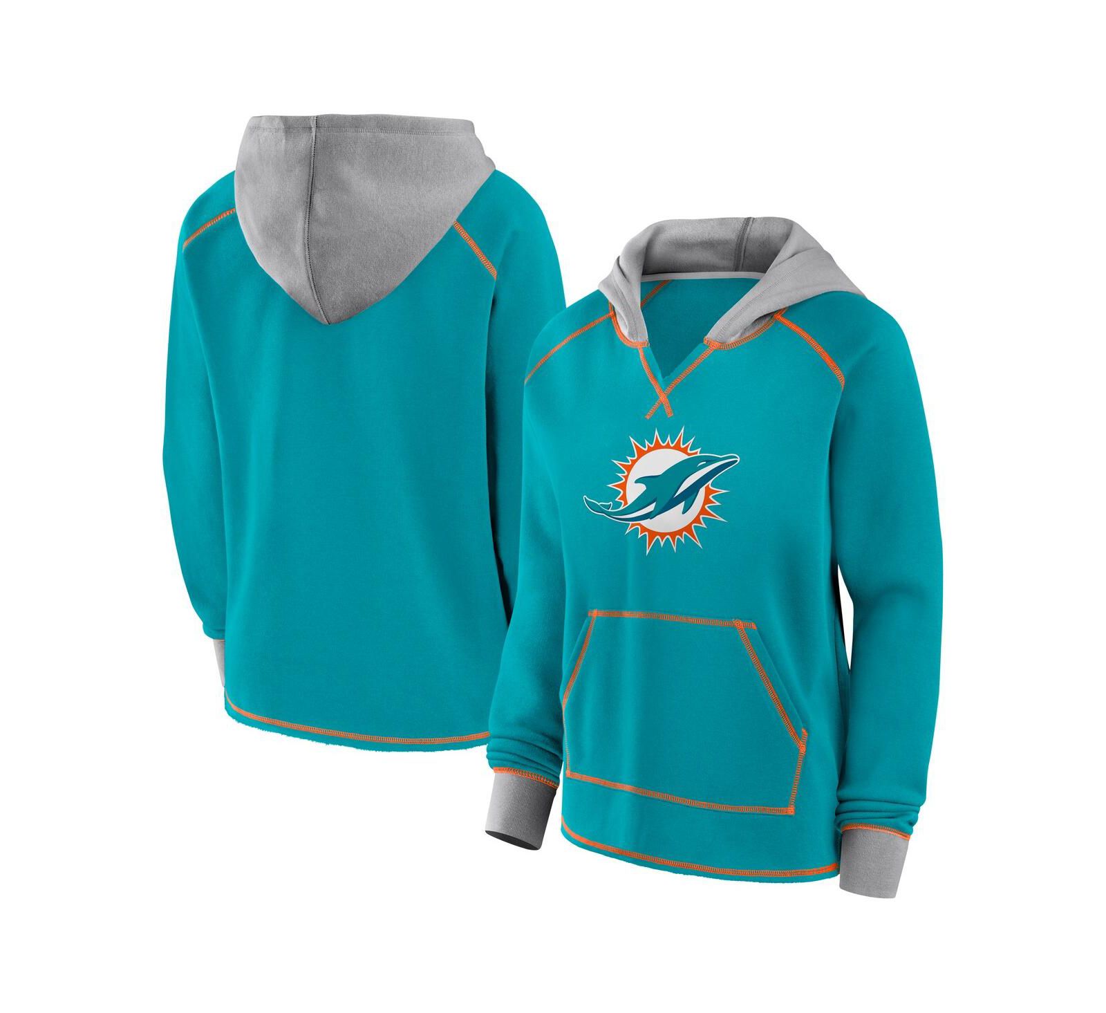Женское флисовое худи Logo Athletic Aqua Miami Dolphins Boom V-Neck