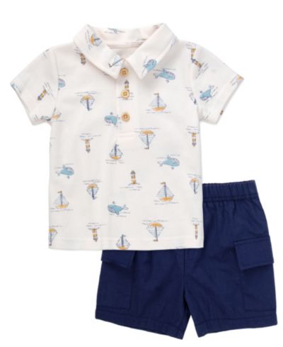 Baby Essentials Baby Boys' Coastal Polo Twill Top and Shorts, 2-Piece Set