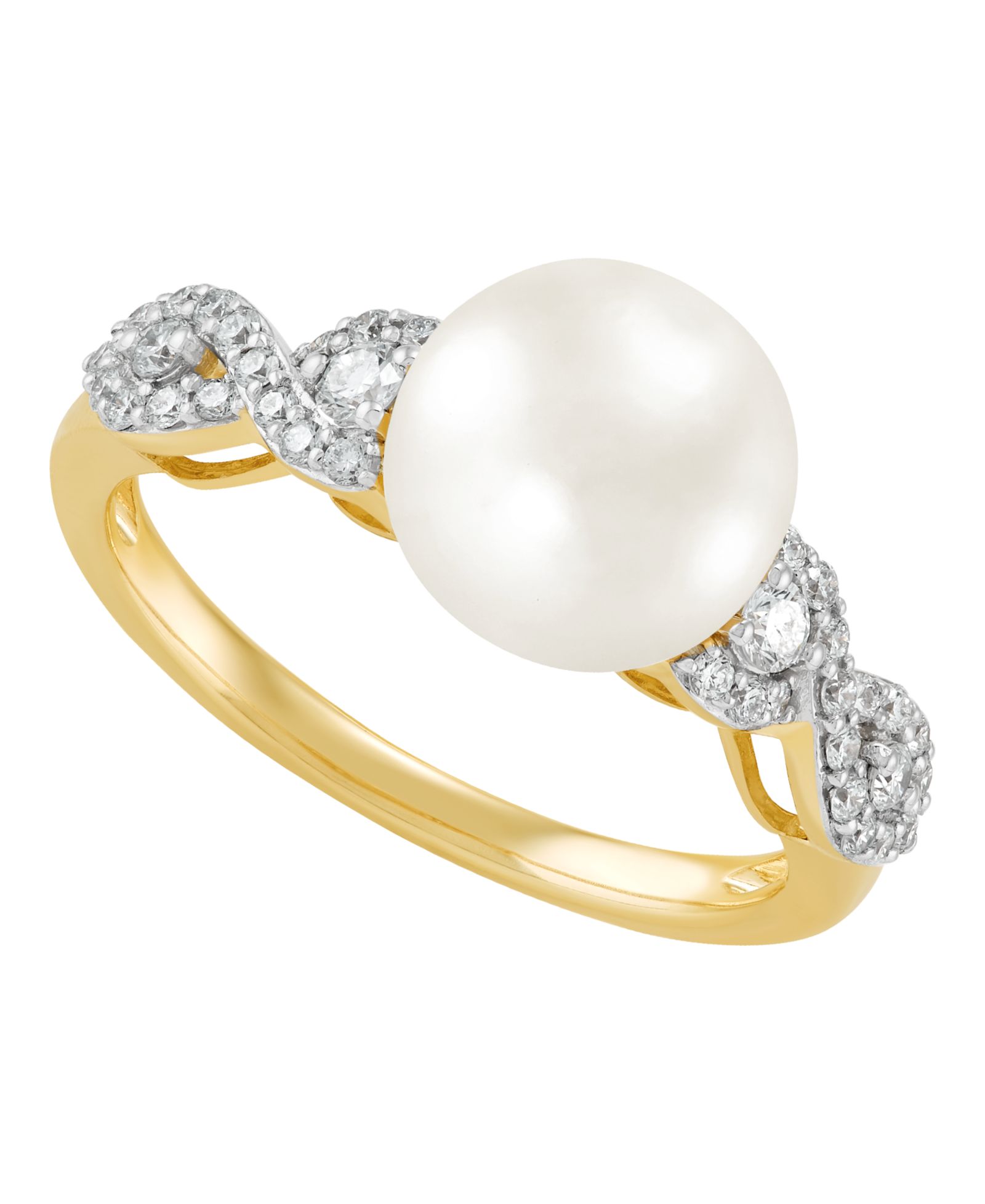 Grown With Love Cultured Freshwater Pearl (9-9.5mm) and Lab Grown Diamond Ring (1/3 ct. t.w.) in 10k Yellow Gold