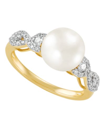 Grown With Love Cultured Freshwater Pearl (9-9.5mm) and Lab Grown Diamond Ring (1/3 ct. t.w.) in 10k Yellow Gold