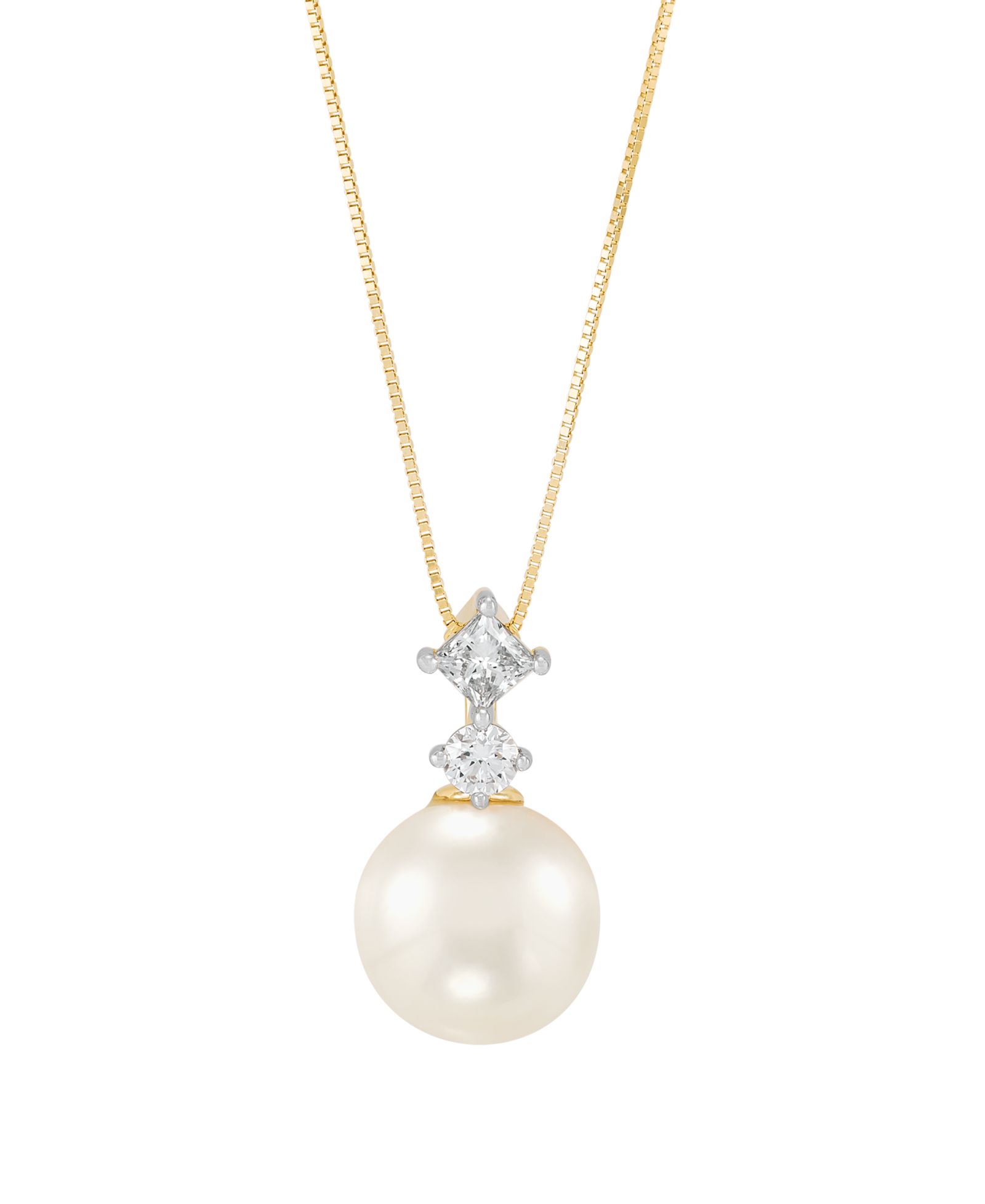 Grown With Love White Ming Cultivated Pearl (11-12mm) and Lab Grown Diamond Pendant Necklace (1/2 ct. t.w.) in 10k Yellow Gold