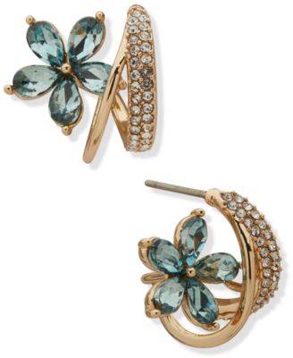 Серьги-кольца lonna & lilly Cubic Zirconia and Glass Stone Gold-Tone Flower