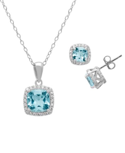 Macy's комплект из кулона и серег с голубым топазом и белым топазом, стерлинговое серебро