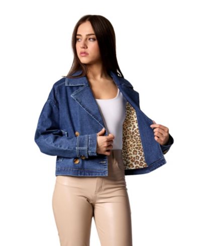 Blue Revival Women's Cropped Denim Double-Breasted Trench Jacket