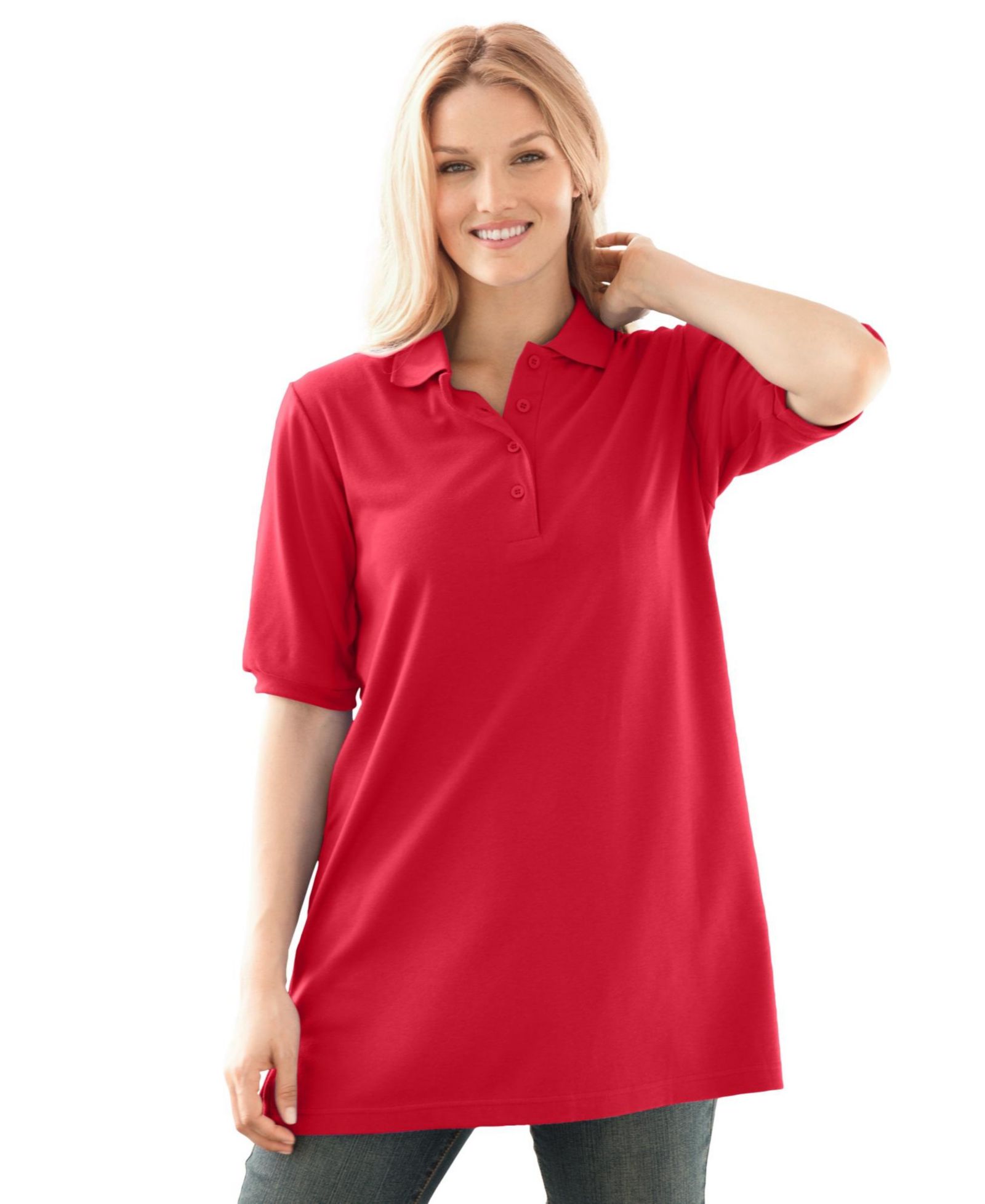 Женская туника Woman Within Plus Size Elbow-Sleeve Polo