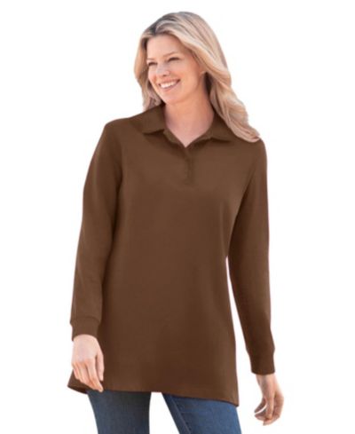 Женская рубашка Polo Woman Within Plus Size Long-Sleeve
