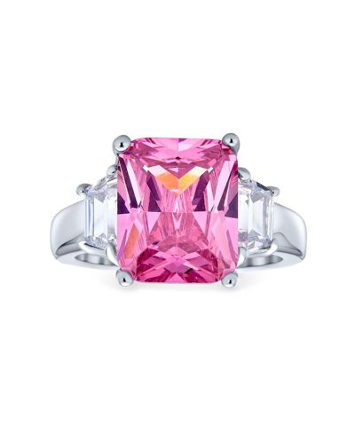 Помолвочное кольцо Bling Jewelry Classic 8CT Pink CZ Emerald Cut Statement с акцентом Baguette из серебра .925 Sterling Silver