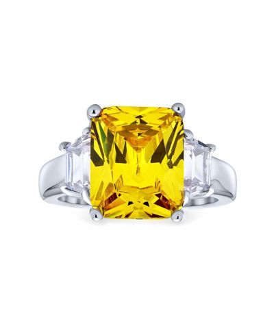 Помолвочное кольцо Bling Jewelry Classic 8CT Pink CZ Emerald Cut Statement с акцентом Baguette из серебра .925 Sterling Silver