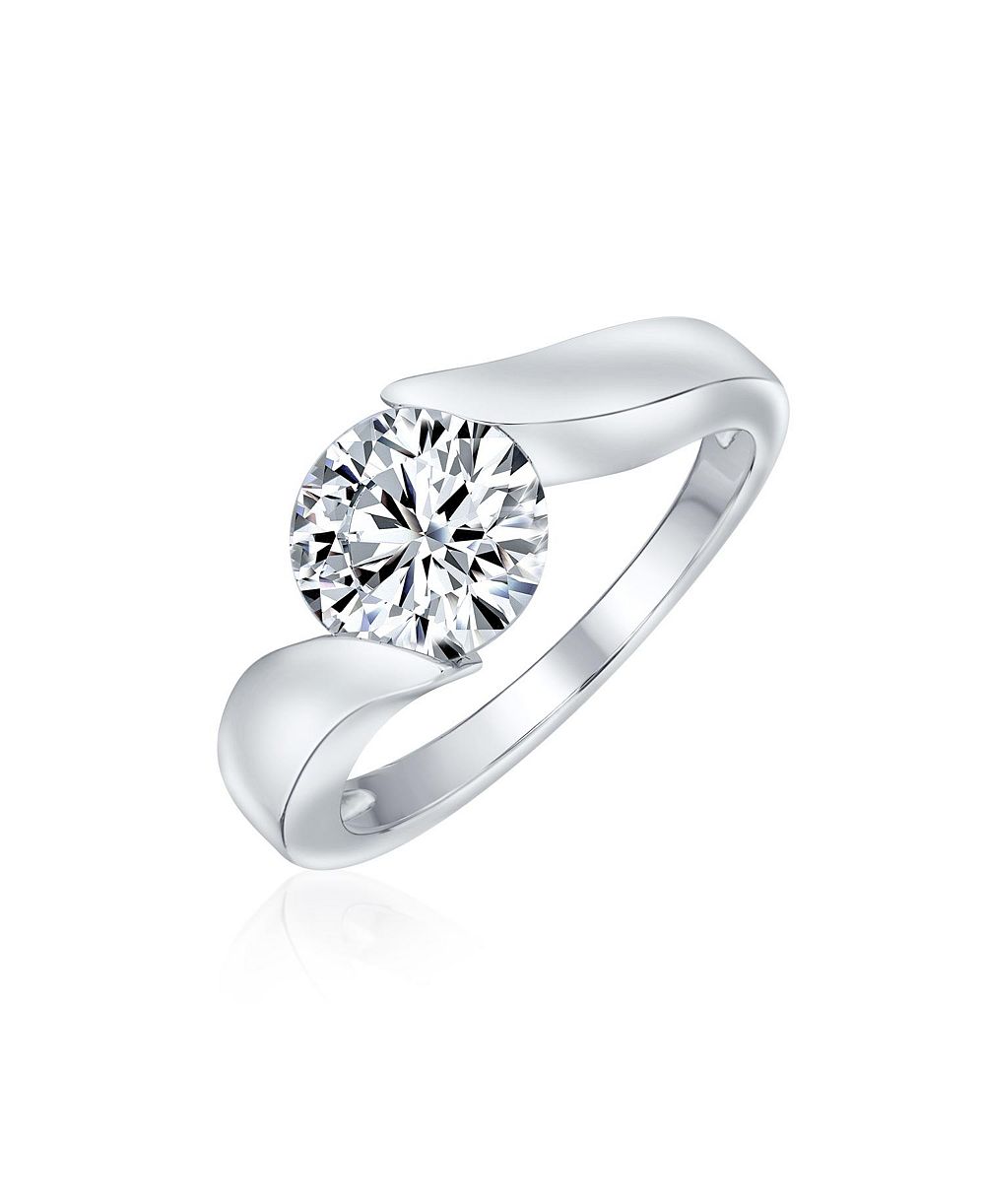 Bling Jewelry Помолвочное кольцо с одиночным камнем CZ, 3CT, круглый, в напряжной оправе, серебро .925