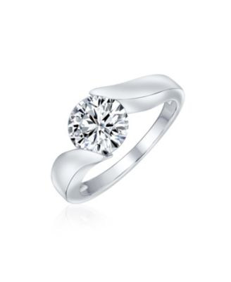 Bling Jewelry Modern 3CT Round CZ Tension Set Solitaire Engagement Ring with Plain Band in .925 Sterling Silver