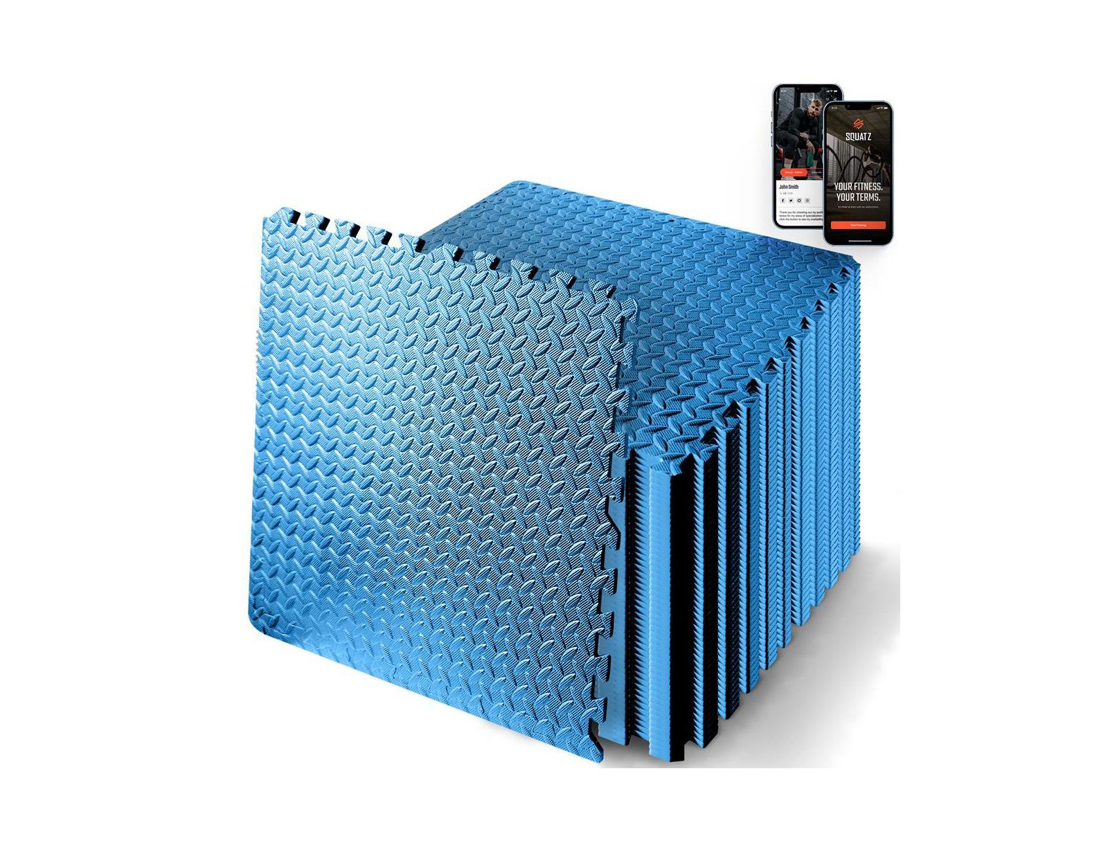 EVA Foam Interlocking Tiles - Thick Puzzle Exercise Mat 50 Pcs Non-Skid Protective Flooring for Gym Workouts, Blue