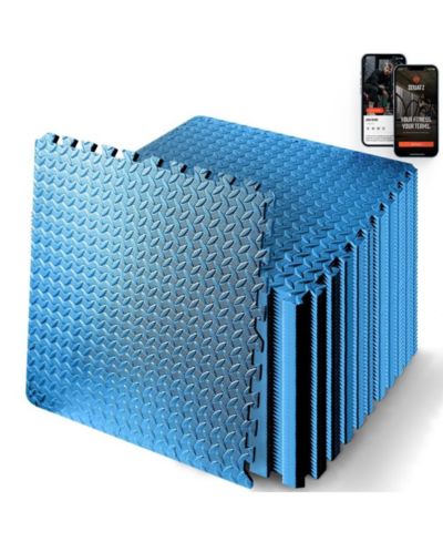 EVA Foam Interlocking Tiles - Thick Puzzle Exercise Mat 50 Pcs Non-Skid Protective Flooring for Gym Workouts, Blue