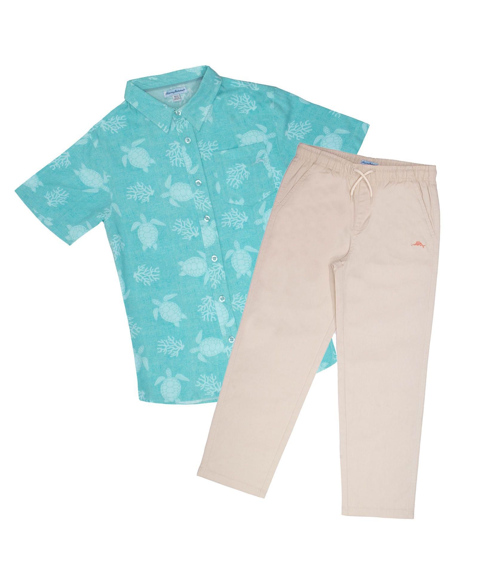 Tommy Bahama Big Boys Classic Woven Button Down Shirt and Pant Outfit Set