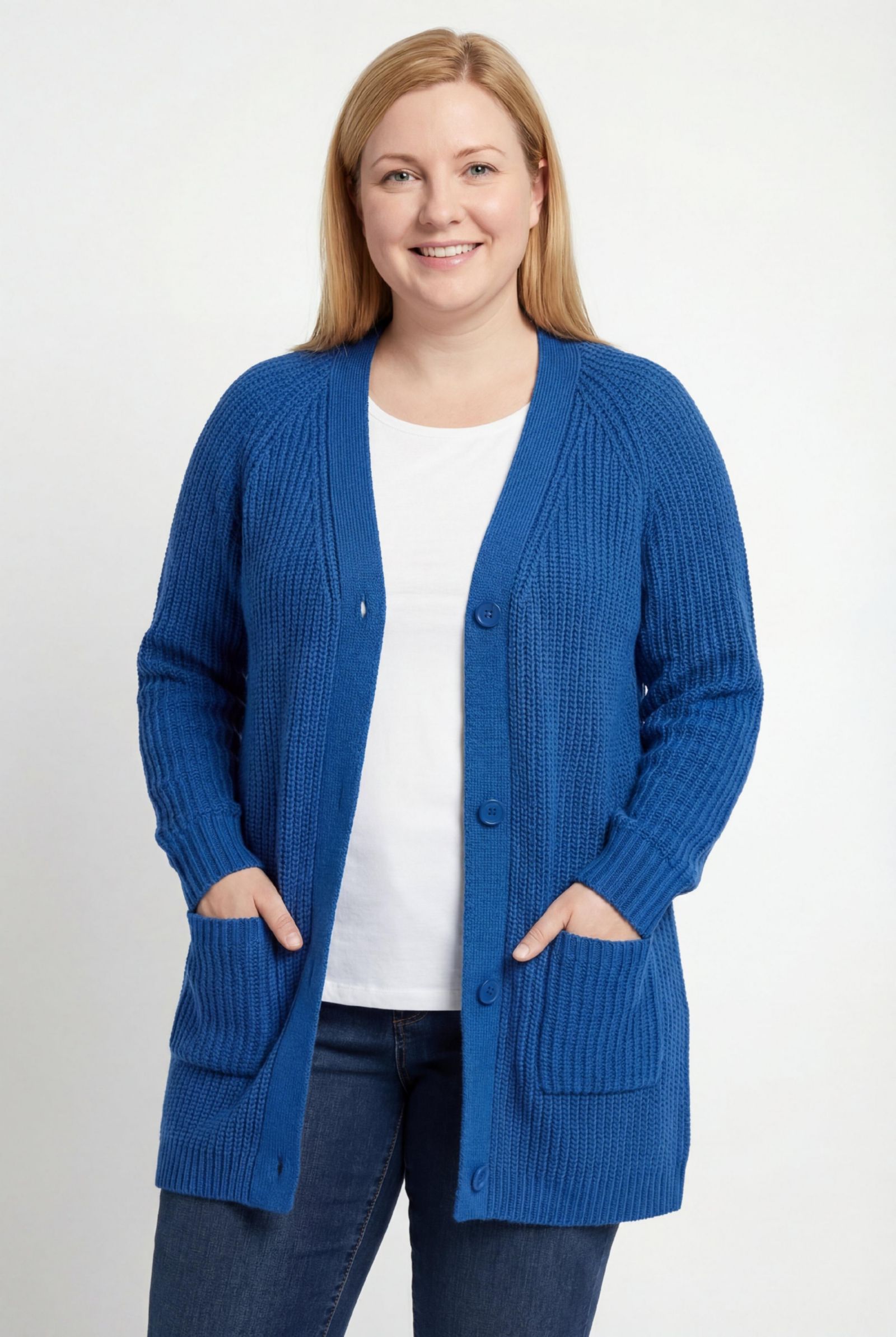Woman Within Plus Size Within Button-Front Shaker Cardigan Sweater