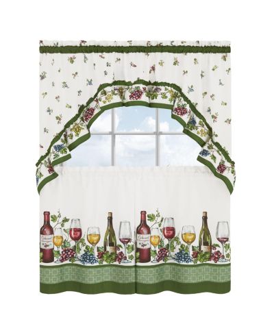 Kate Aurora Napa Winery 3 Piece Rod Pocket Cafe Kitchen Curtain Tier and Swag Set