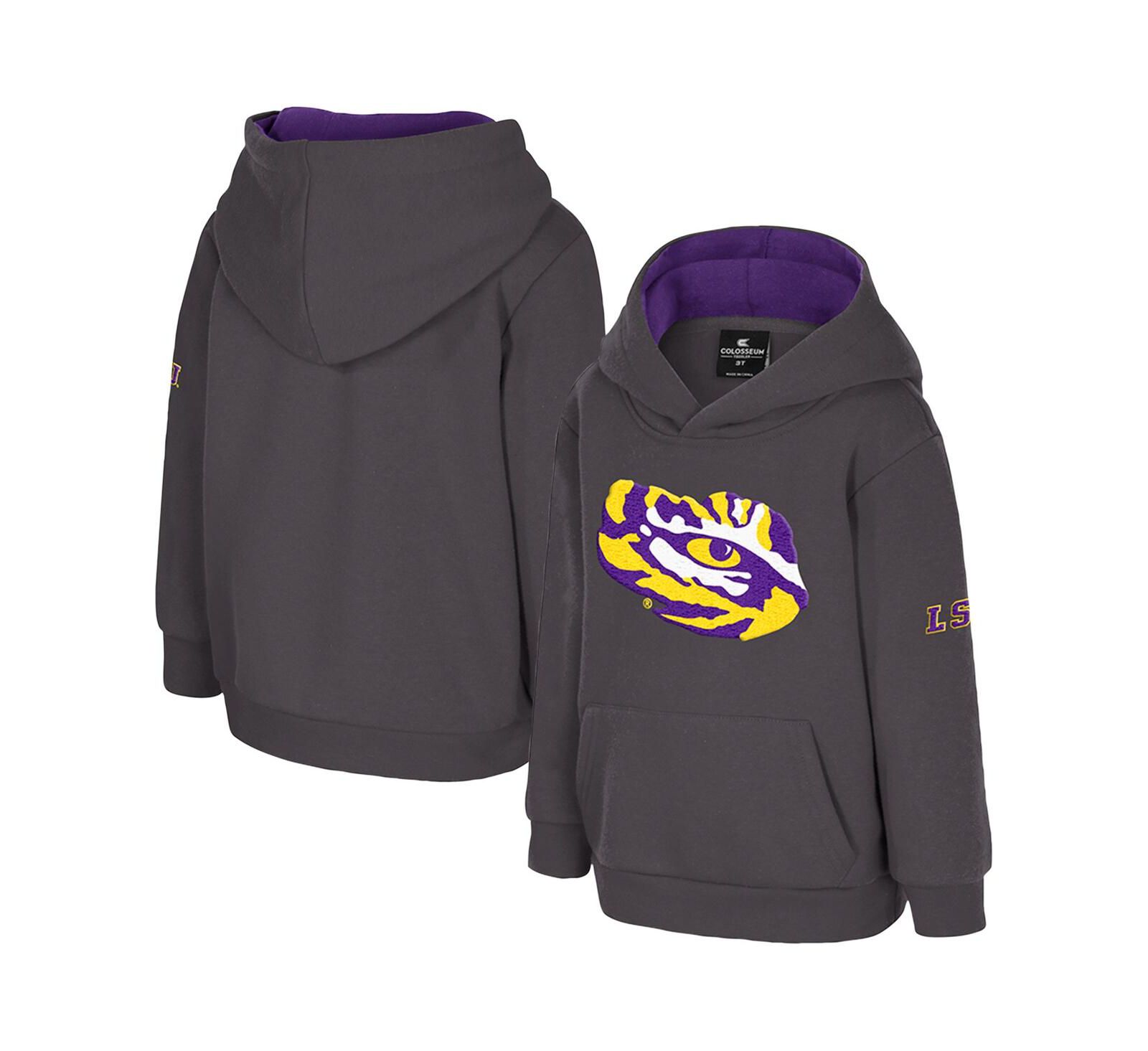Детское худи Colosseum Toddler Charcoal LSU Tigers Big Logo Volume Fleece Pullover