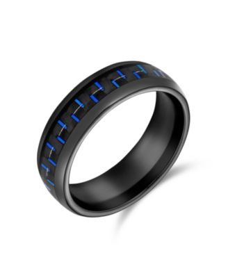 Bling Jewelry Geometric Pattern Blue Black Carbon Fiber Inlay Couples Titanium Band Rings Comfort Fit 8MM