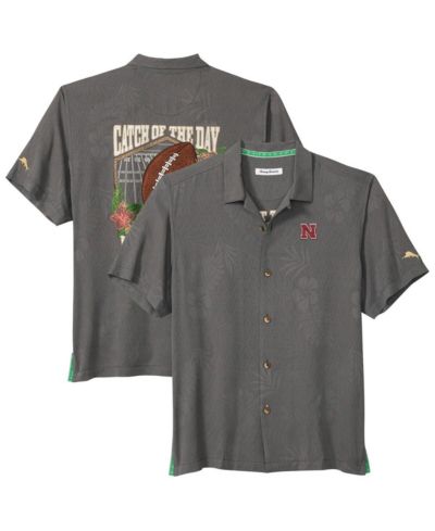 Tommy Bahama Мужская серая рубашка Nebraska Huskers Catch of the Day Camp IslandZone Button-Up