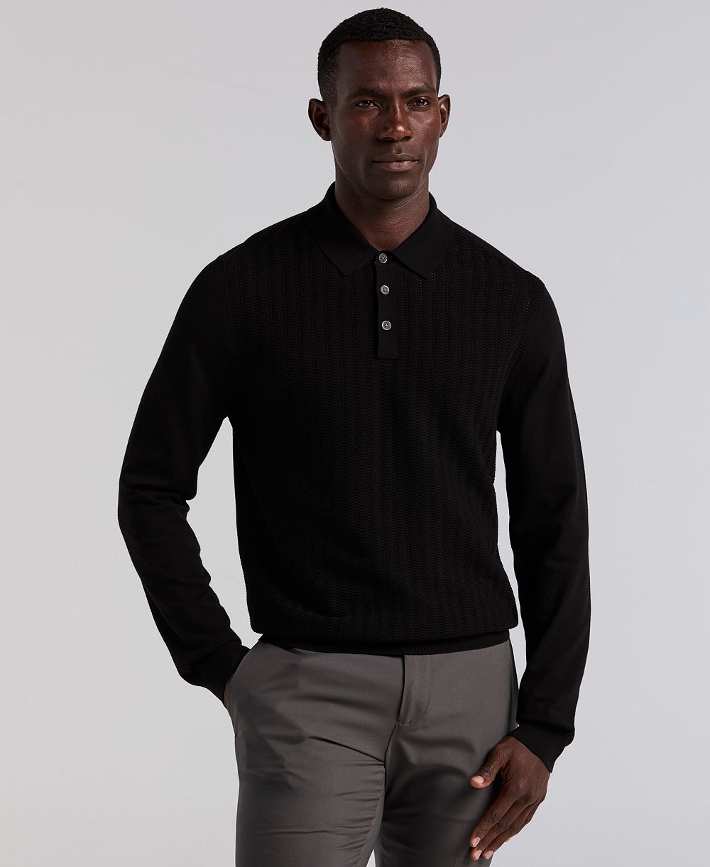 Perry Ellis Men's Textured Front Polo Sweater