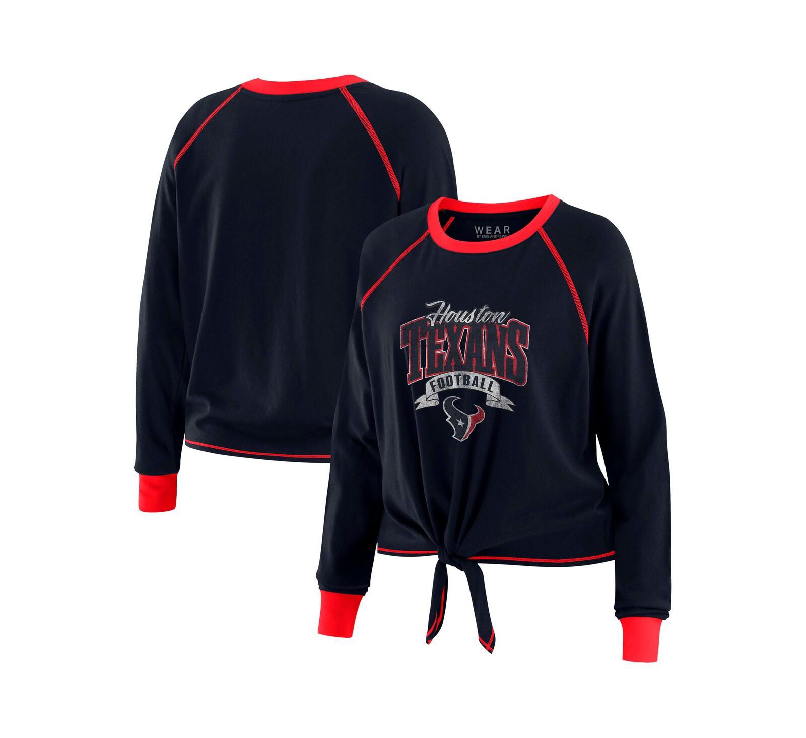 Женский топ WEAR by Erin Andrews Houston Texans Tie-Front Long Sleeve Navy/Red