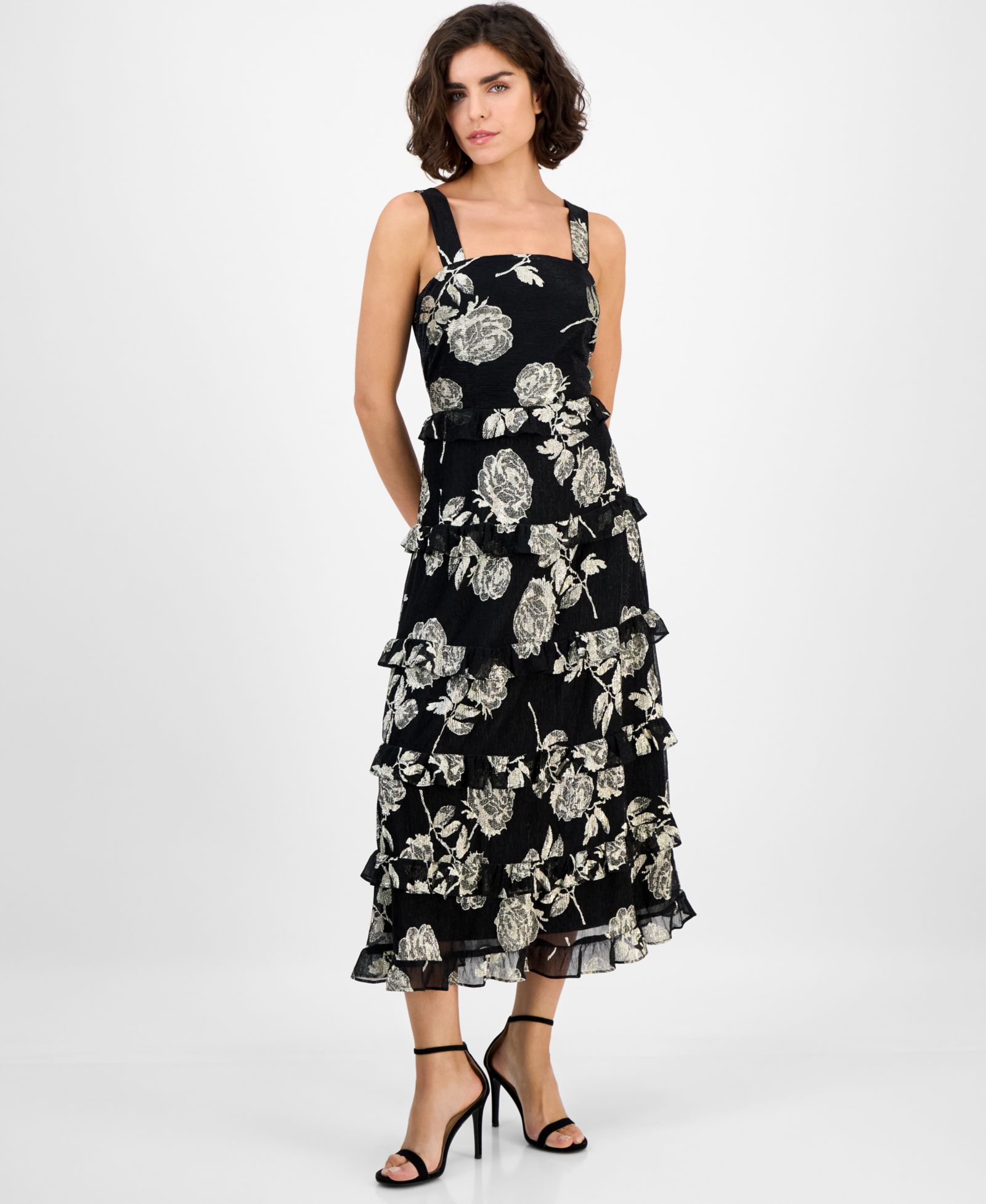Женское миди-платье Anne Klein Square-Neck Tiered Foil